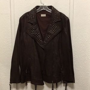 NWOT WRAP LONDON STUDDED BROWN LEATHER JACKET